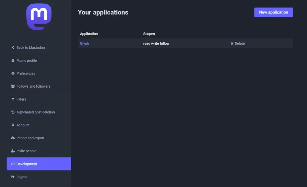 Creating new application for using Mastodon API
